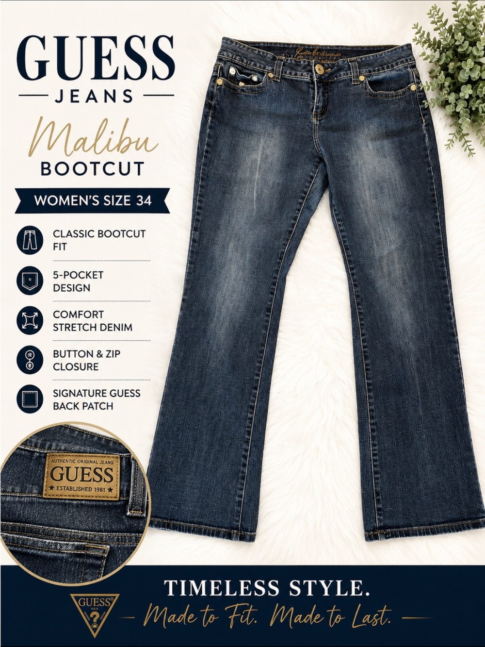 GUESS Malibu Bootcut Jeans - Indigo Blue